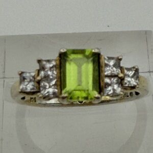 Vintage sz6.75 Green gem & Diamond accent ring! GORG palladium?